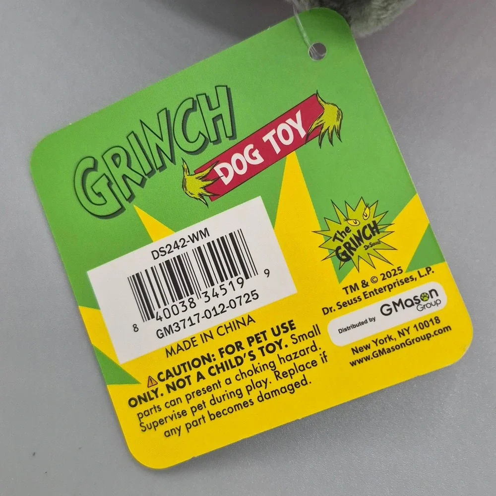 Dr Seuss The Grinch Who Hash Can Squeaky Plush Dog Toy Red Holiday DS242-WM NWT